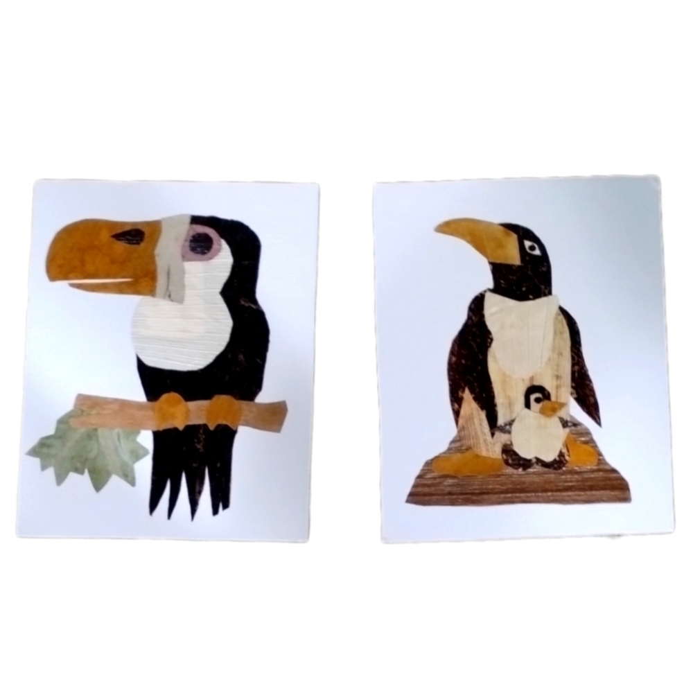 Y2K Mosaic Fiber Art Toucan and Penguins
